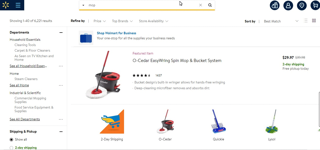 New website search results for Mop