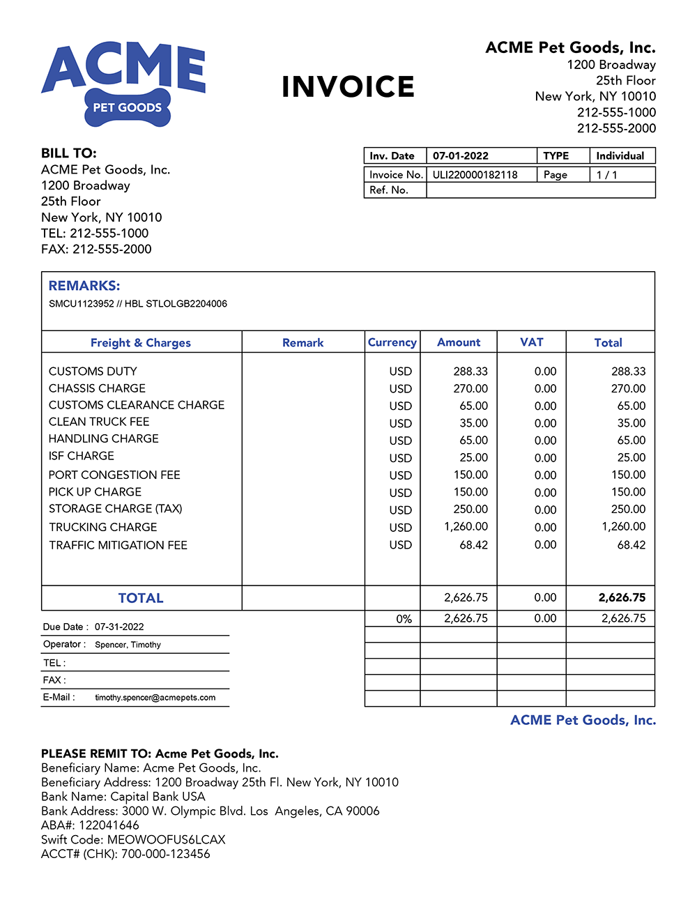 Example of a common Drayage and Transloading invoice with unexpected fees.
